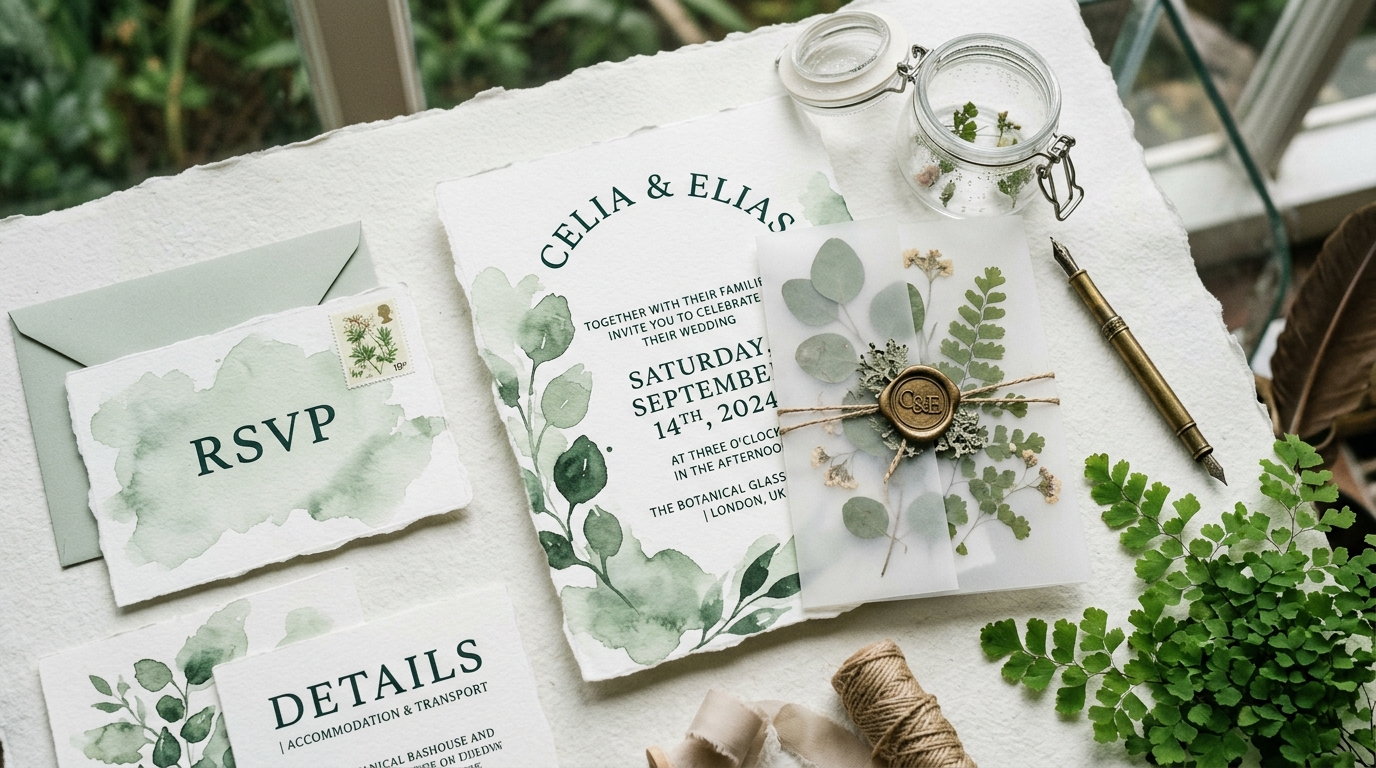 Preview of the The Botanical Glasshouse & Aquarelle Herbarium invitation design